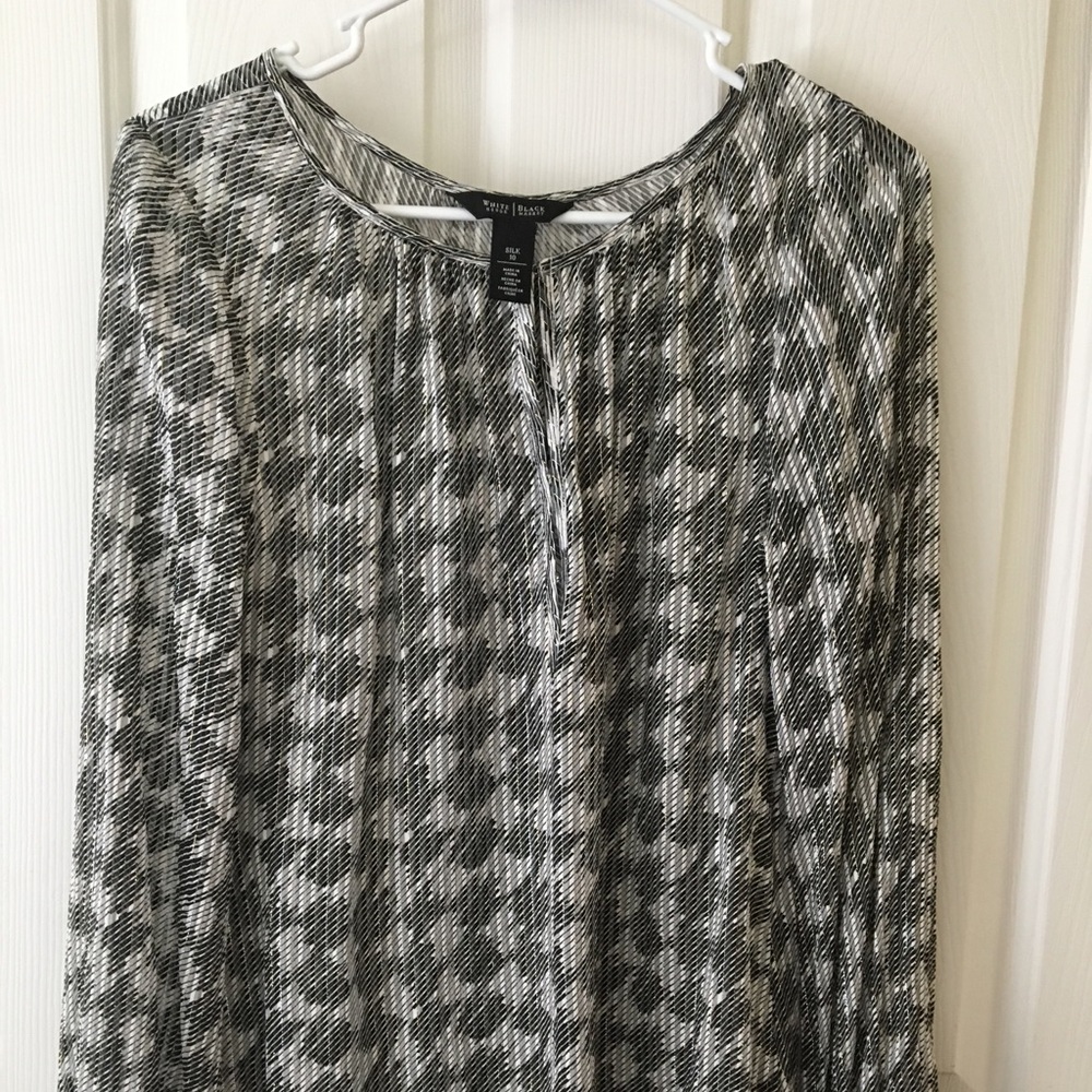 Silk Houndstooth Long Sleeved Blouse